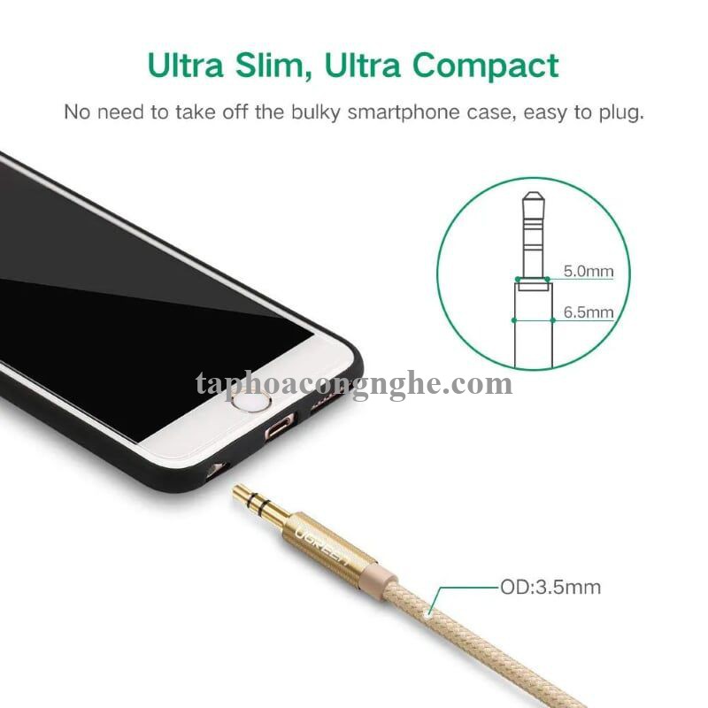 Ugreen 30808 0.5M màu Vàng Cáp âm thanh 2 đầu 3.5mm dương AV112 30030808